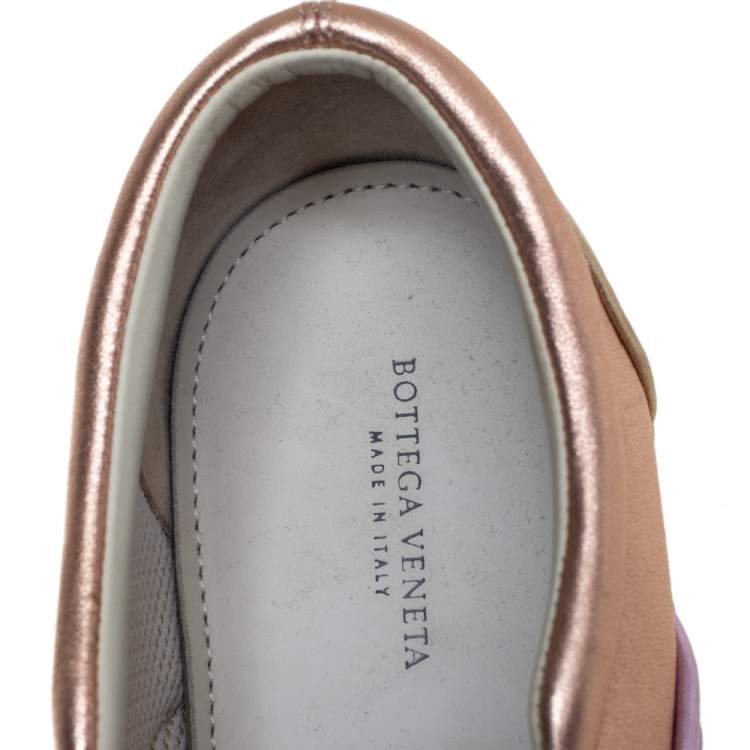 Pre Owned Bottega Veneta Multicolor Woven Leather Slip on Sneakers Size 36