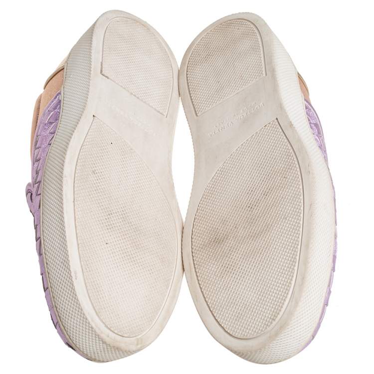 Pre Owned Bottega Veneta Multicolor Woven Leather Slip on Sneakers Size 36