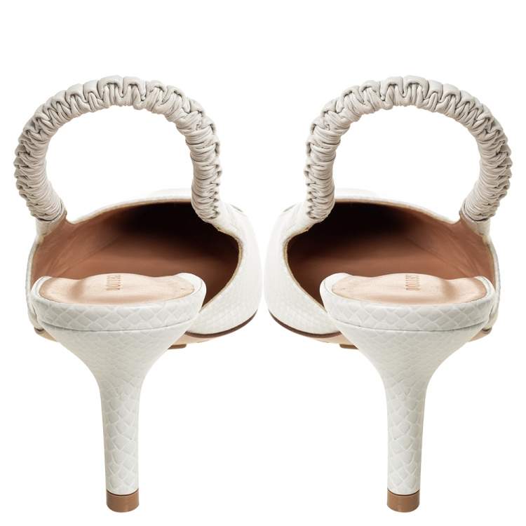 مملوكة مسبقًا Bottega Veneta White Textured Leather Slingback Pumps Size 39