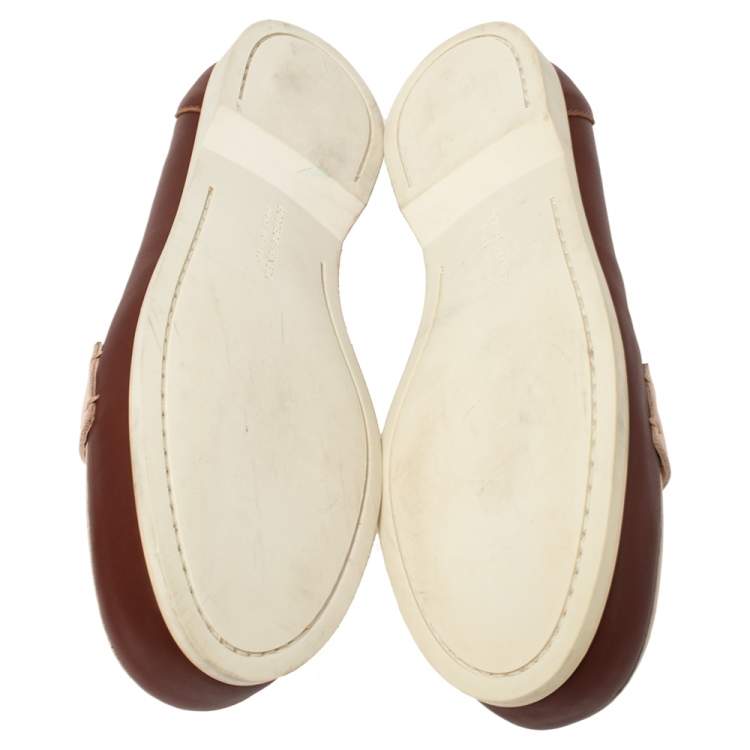 مملوكة مسبقًا Bottega Veneta Pink/Red Leather Intrecciato Detail Penny Loafer Size 39