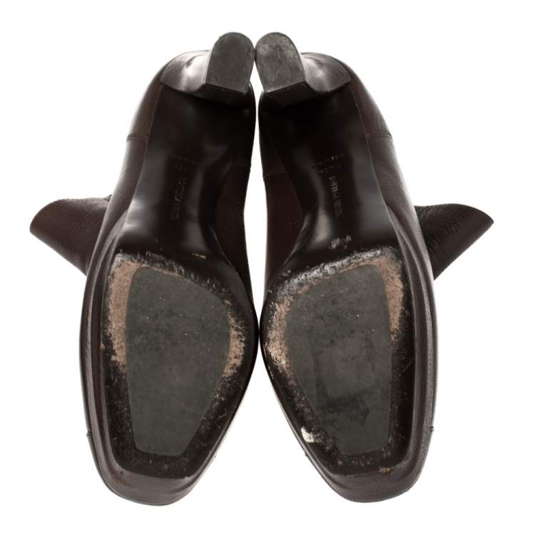 Pre Owned Bottega Veneta Brown Leather Intrecciato Platform Ankle Boots Size 38.5