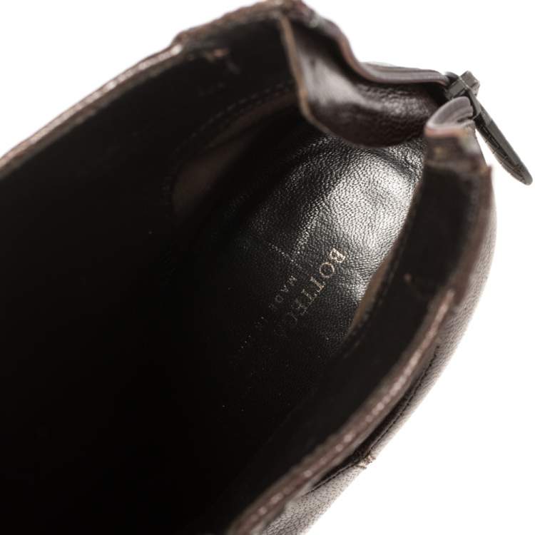 Pre Owned Bottega Veneta Brown Leather Intrecciato Platform Ankle Boots Size 38.5