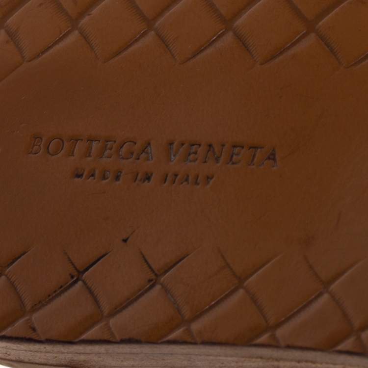 Pre Owned Bottega Veneta Grey Intrecciato Leather Flat Slides Size 37