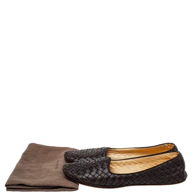 Pre Owned Bottega Veneta Brown Intrecciato Leather Ballet Flats Size38