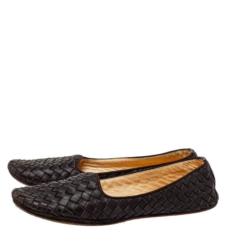 Pre Owned Bottega Veneta Brown Intrecciato Leather Ballet Flats Size38