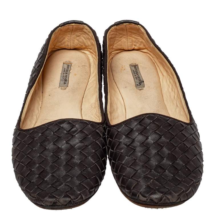 Pre Owned Bottega Veneta Brown Intrecciato Leather Ballet Flats Size38
