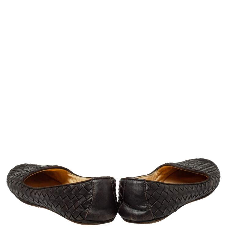 Pre Owned Bottega Veneta Brown Intrecciato Leather Ballet Flats Size38