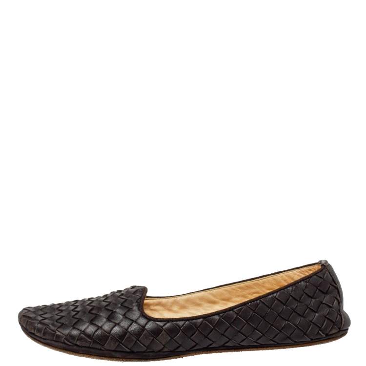 Pre Owned Bottega Veneta Brown Intrecciato Leather Ballet Flats Size38