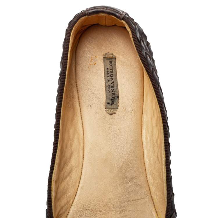 Pre Owned Bottega Veneta Brown Intrecciato Leather Ballet Flats Size38