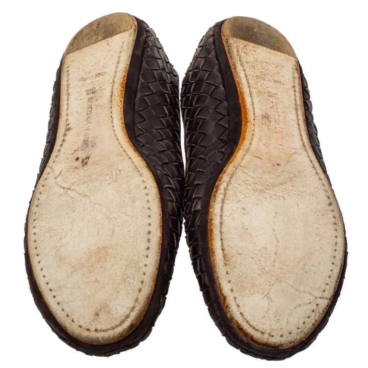 Pre Owned Bottega Veneta Brown Intrecciato Leather Ballet Flats Size38