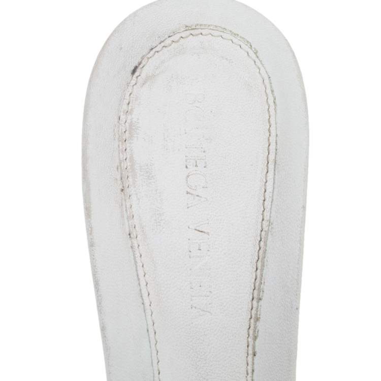 Pre Owned Bottega Veneta White Leather BV Lido Slide Sandals Size 38 
