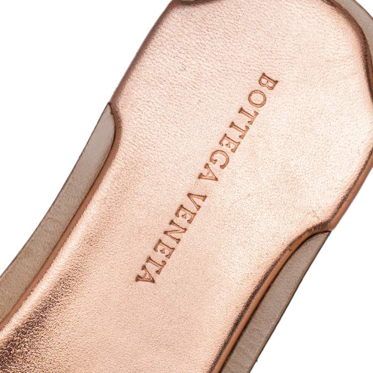 Pre Owned Bottega Veneta Metallic Rose Gold Leather Slide Sandals Size 38