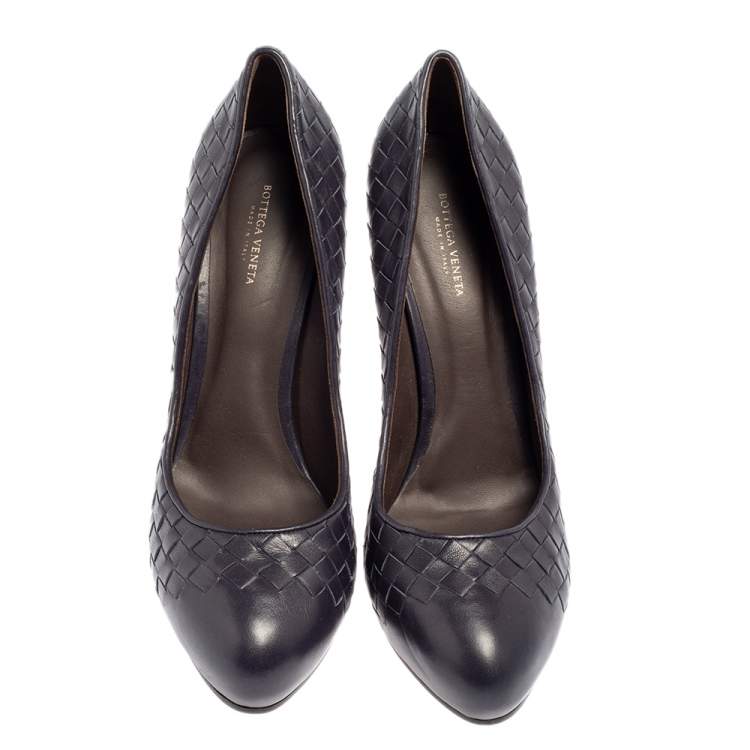 Pre Owned Bottega Veneta Blue Intrecciato Leather Pumps Size 39.5