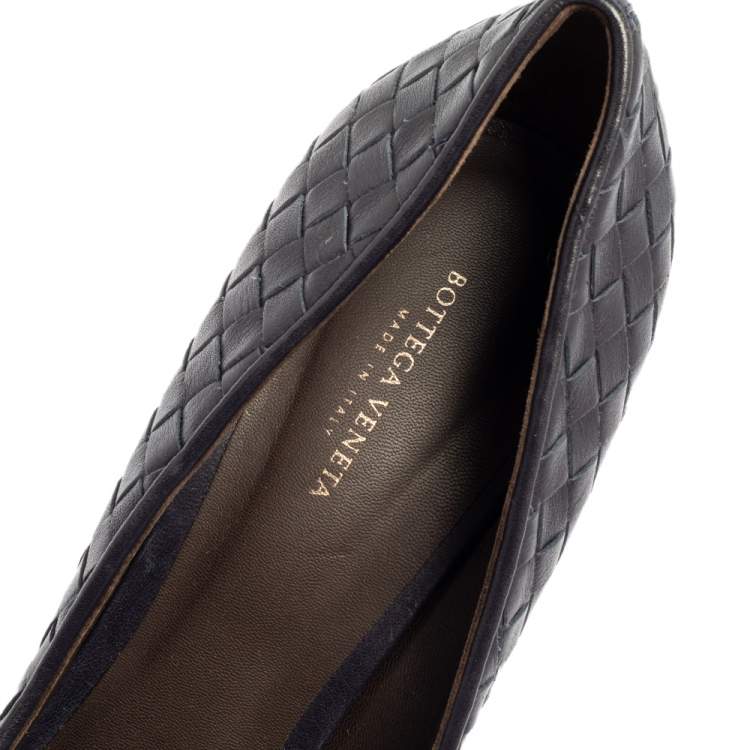 Pre Owned Bottega Veneta Blue Intrecciato Leather Pumps Size 39.5