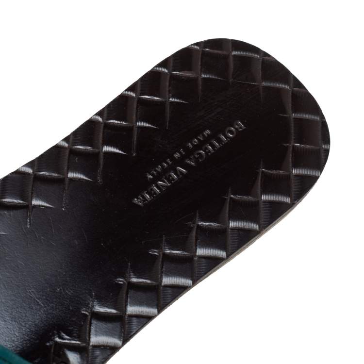 Pre Owned Bottega Veneta Blue Intrecciato Leather Flat Slide Size 36