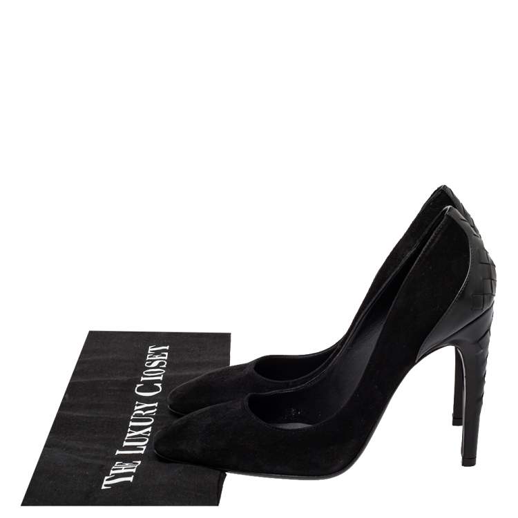 Pre Owned Bottega Veneta Black Suede And Intrecciato Leather Pumps Size 37