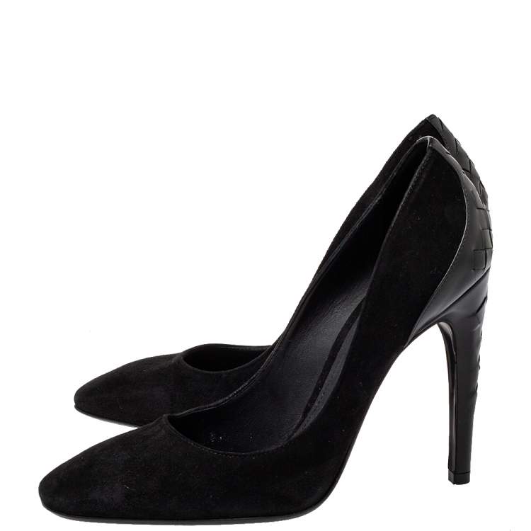 Pre Owned Bottega Veneta Black Suede And Intrecciato Leather Pumps Size 37