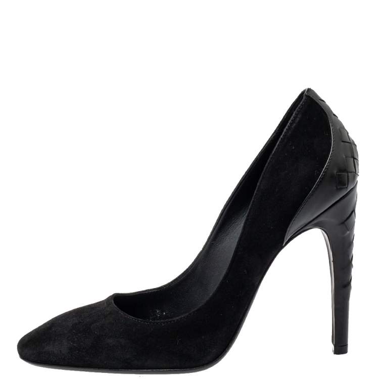 Pre Owned Bottega Veneta Black Suede And Intrecciato Leather Pumps Size 37