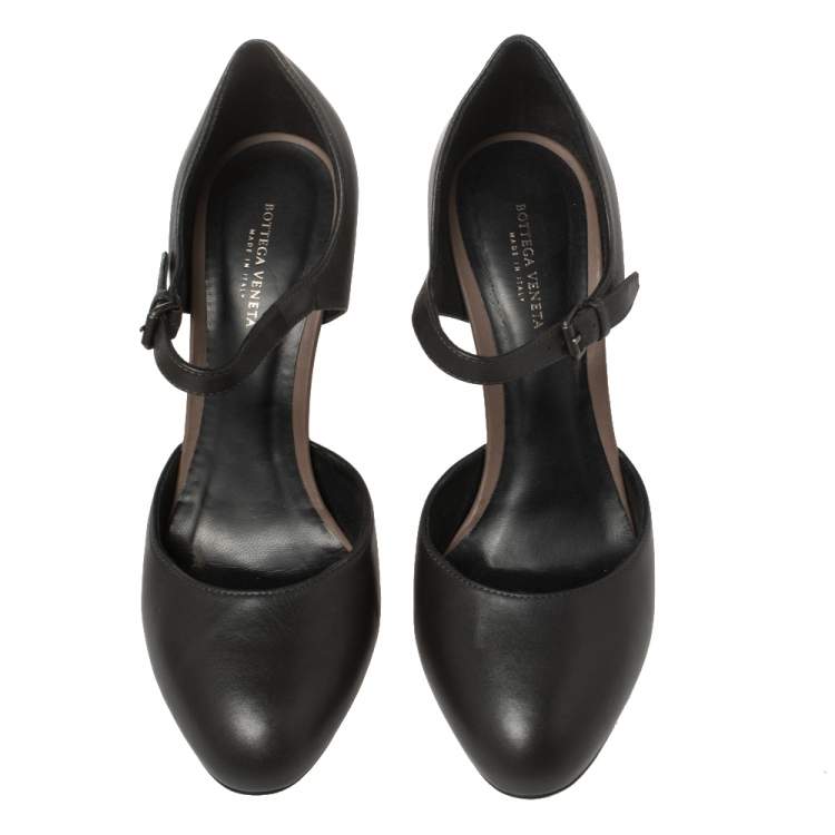 Pre Owned Bottega Veneta Charcoal Black Leather Intrecciato Heel D'orsay Pumps Size 36.5