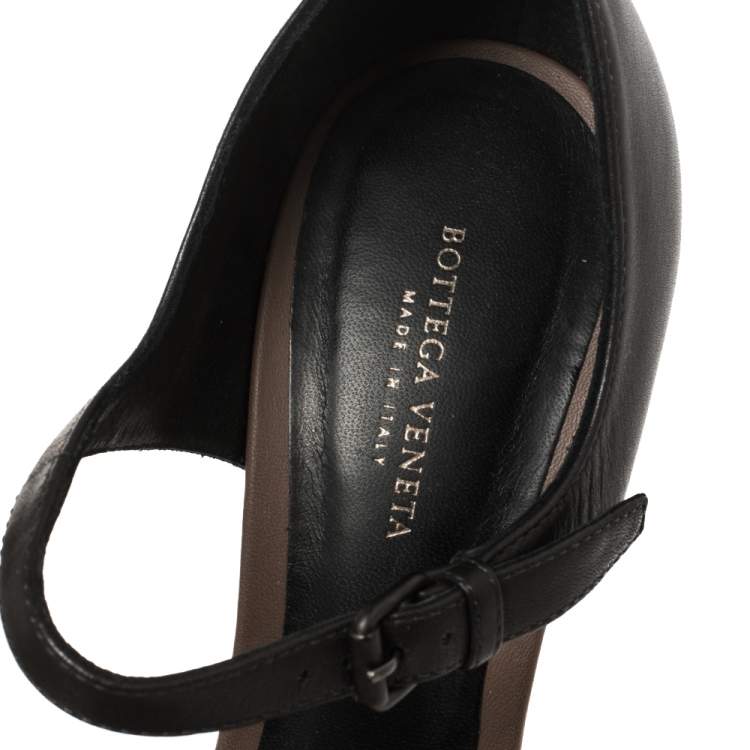 Pre Owned Bottega Veneta Charcoal Black Leather Intrecciato Heel D'orsay Pumps Size 36.5