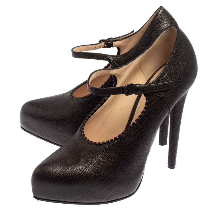 Pre Owned Bottega Veneta Black Leather Platform Pumps Size 38