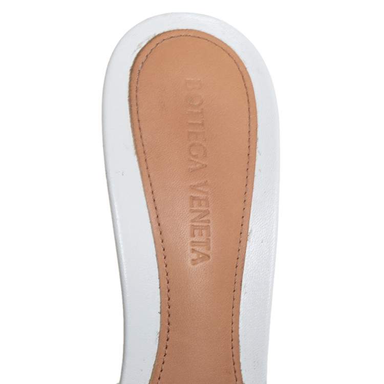 Pre Owned Bottega Veneta White Leather Stretch Open Toe Slide Sandals Size 38