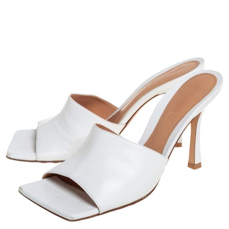 Pre Owned Bottega Veneta White Leather Stretch Open Toe Slide Sandals Size 38