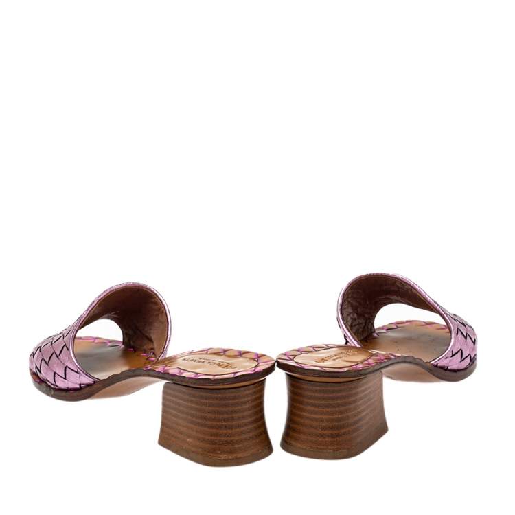 Pre Owned Bottega Veneta Metallic Purple Intrecciato Slide Sandals Size 36