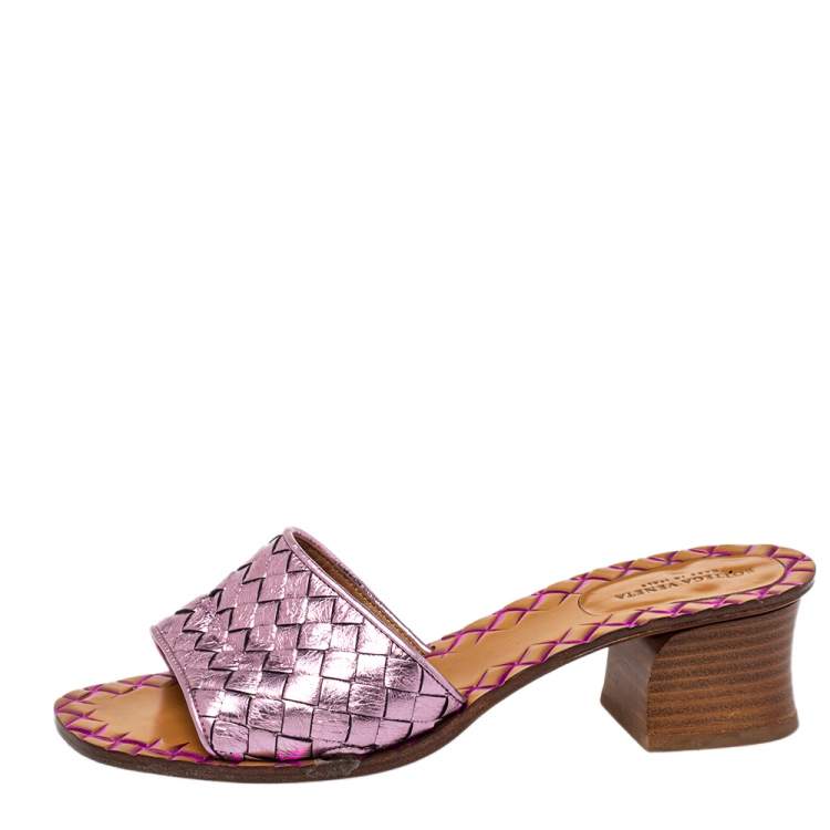 Pre Owned Bottega Veneta Metallic Purple Intrecciato Slide Sandals Size 36