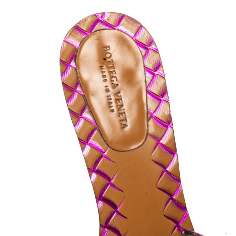 Pre Owned Bottega Veneta Metallic Purple Intrecciato Slide Sandals Size 36