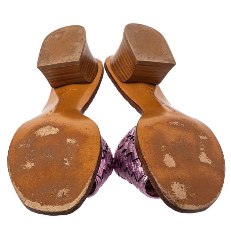 Pre Owned Bottega Veneta Metallic Purple Intrecciato Slide Sandals Size 36