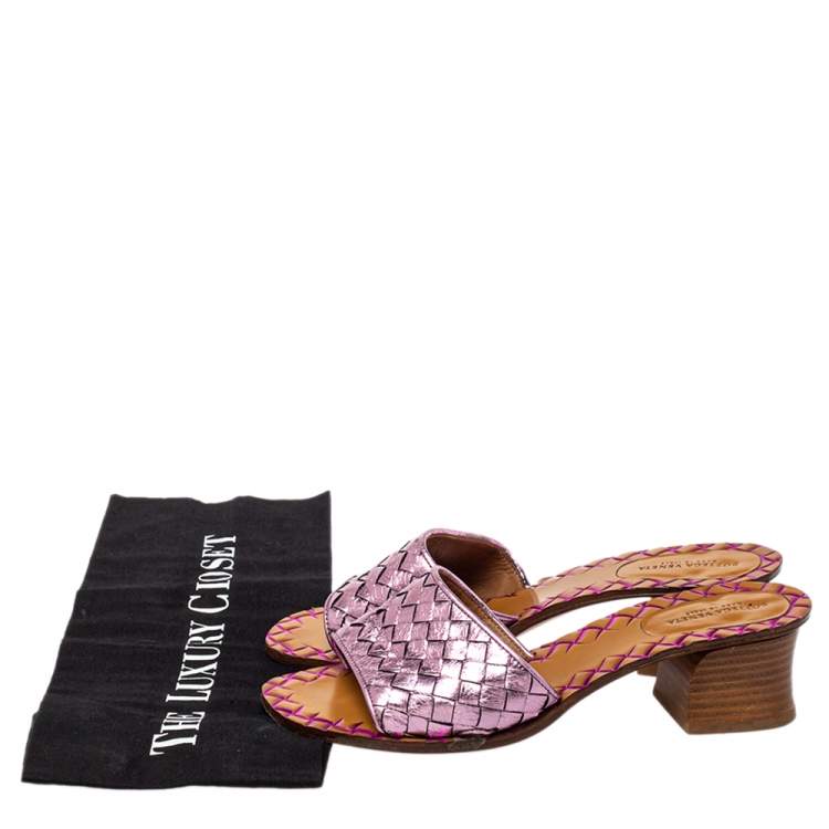 Pre Owned Bottega Veneta Metallic Purple Intrecciato Slide Sandals Size 36