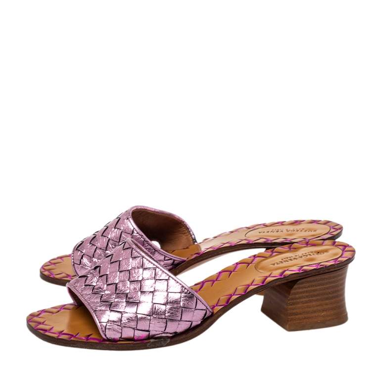 Pre Owned Bottega Veneta Metallic Purple Intrecciato Slide Sandals Size 36