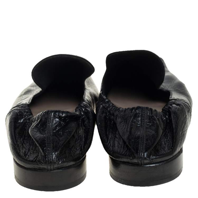 Pre Owned Bottega Veneta Black Leather Square Toe Smoking Slippers Size 36.5