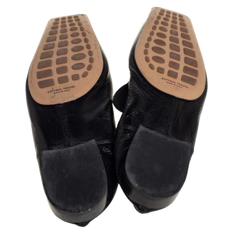 Pre Owned Bottega Veneta Black Leather Square Toe Smoking Slippers Size 36.5