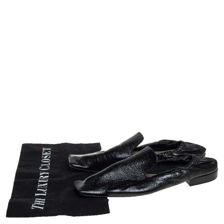 Pre Owned Bottega Veneta Black Leather Square Toe Smoking Slippers Size 36.5