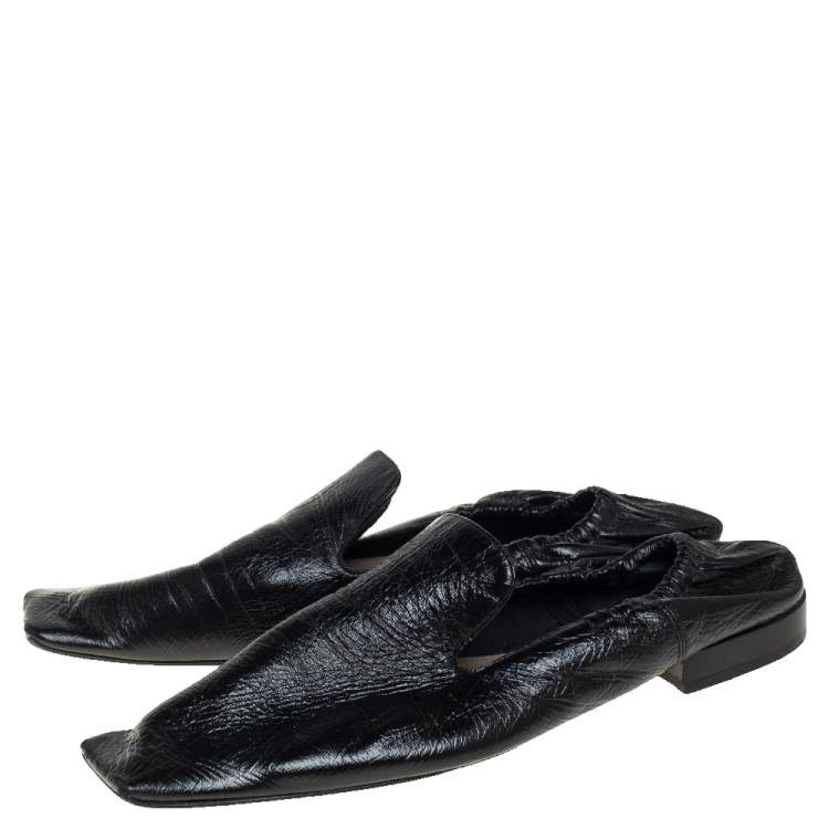 Pre Owned Bottega Veneta Black Leather Square Toe Smoking Slippers Size 36.5