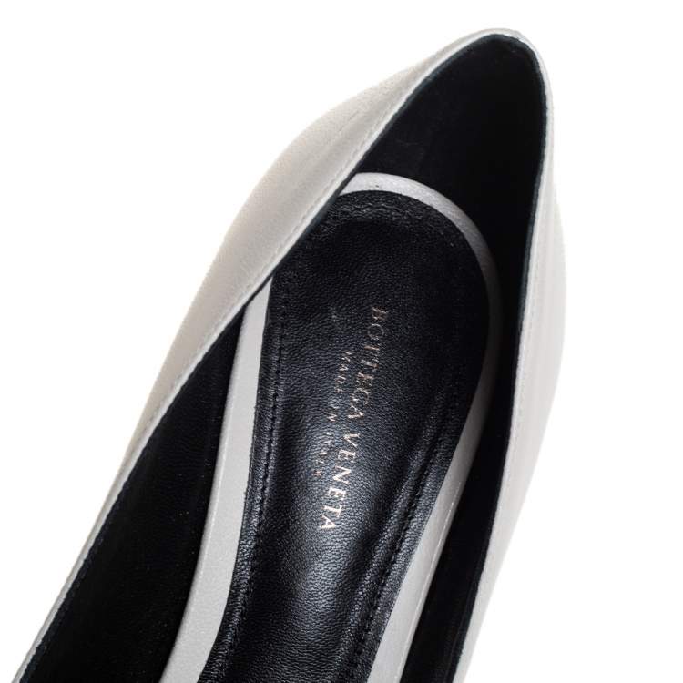 Pre Owned Bottega Veneta Tricolor Patent Leather And Leather Intrecciato Bow Pumps Size 38