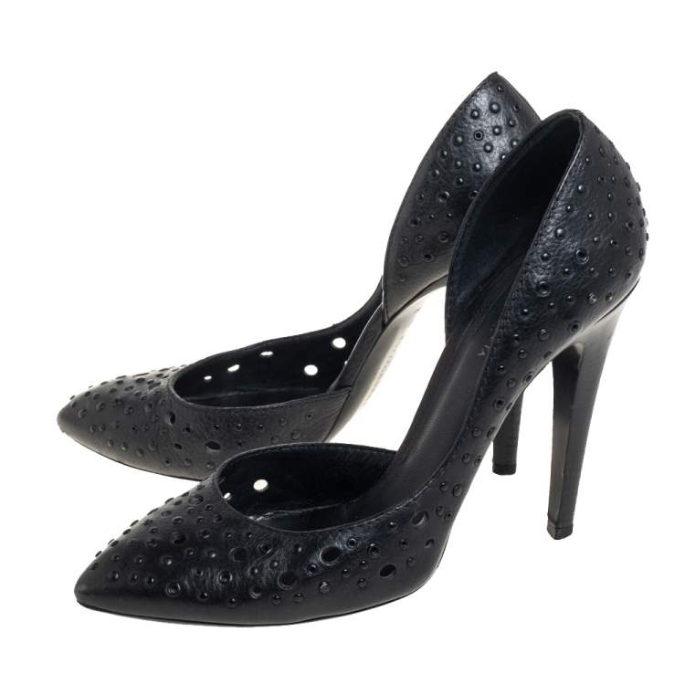 Pre Owned Bottega Veneta Black Perforated Leather D'orsay Pumps Size 38