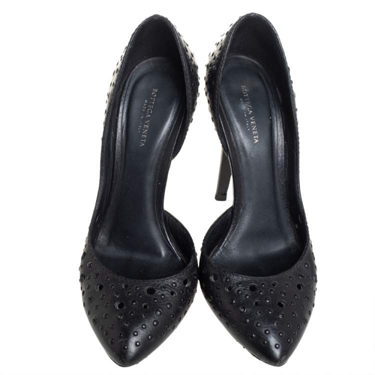 Pre Owned Bottega Veneta Black Perforated Leather D'orsay Pumps Size 38