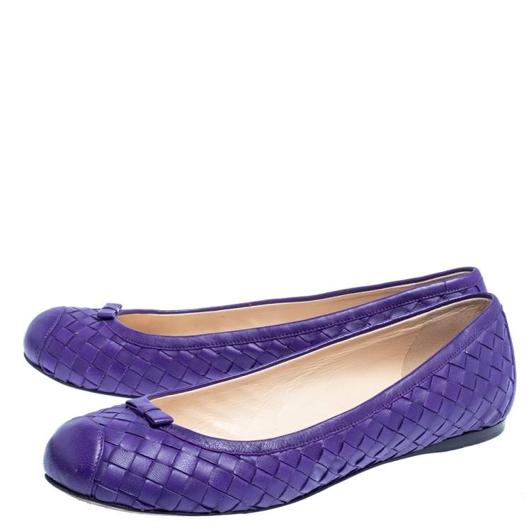 Pre Owned Bottega Veneta Purple Leather  Ballet Flats Size 39