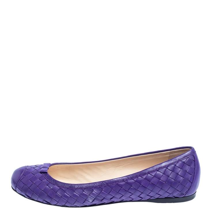 Pre Owned Bottega Veneta Purple Leather  Ballet Flats Size 39