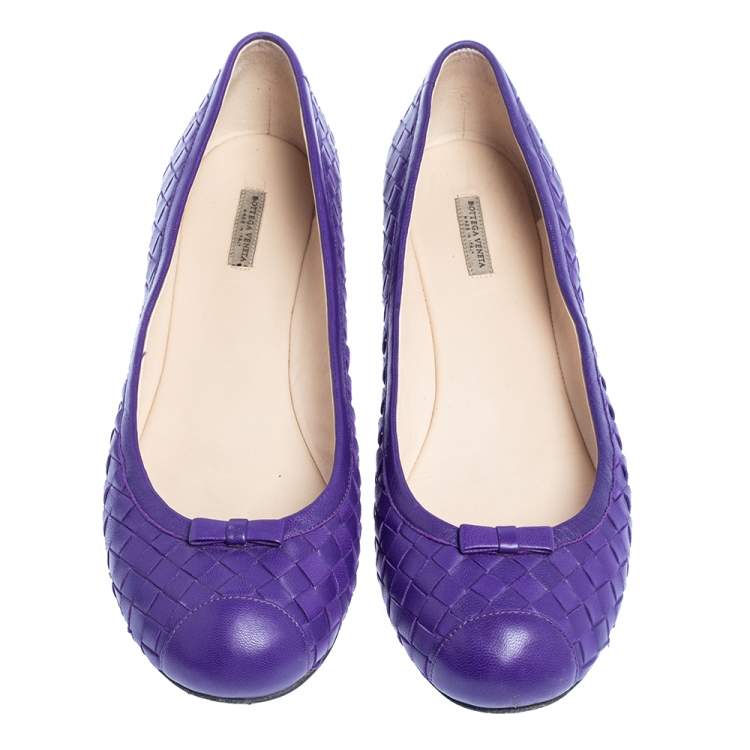 Pre Owned Bottega Veneta Purple Leather  Ballet Flats Size 39
