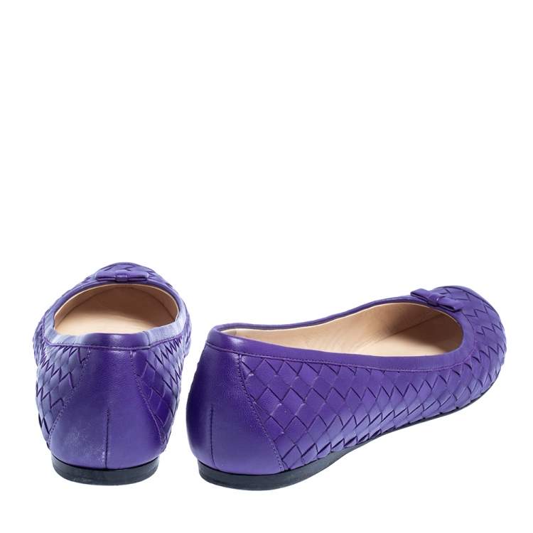 Pre Owned Bottega Veneta Purple Leather  Ballet Flats Size 39