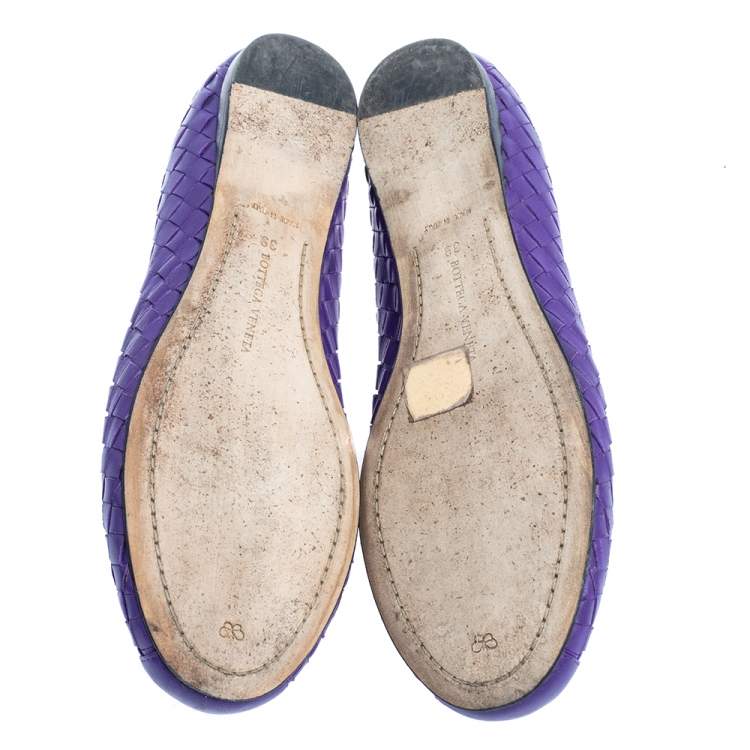 Pre Owned Bottega Veneta Purple Leather  Ballet Flats Size 39