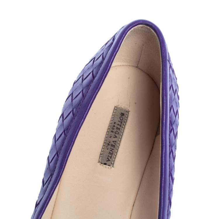 Pre Owned Bottega Veneta Purple Leather  Ballet Flats Size 39