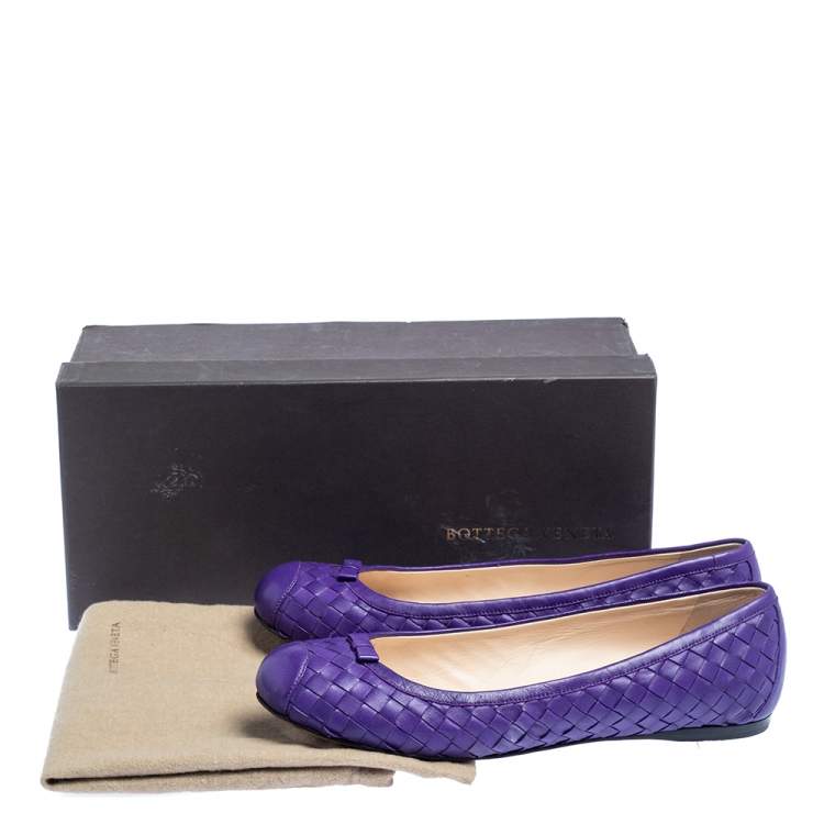 Pre Owned Bottega Veneta Purple Leather  Ballet Flats Size 39