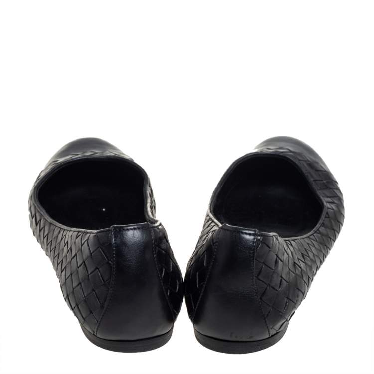 Pre Owned Bottega Veneta Black Leather Ballet Flats Size 39.5