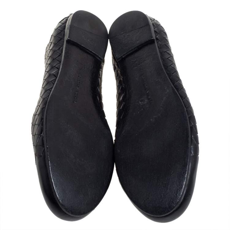 Pre Owned Bottega Veneta Black Leather Ballet Flats Size 39.5