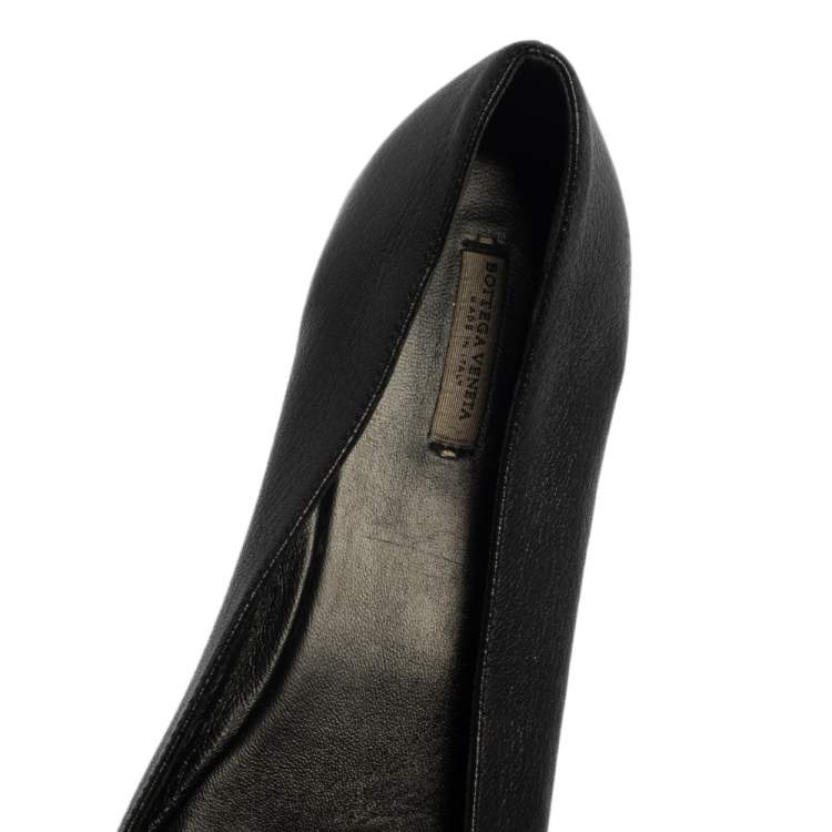 Pre Owned Bottega Veneta Black Leather  And Patent Bow Ballet Flats Size 39